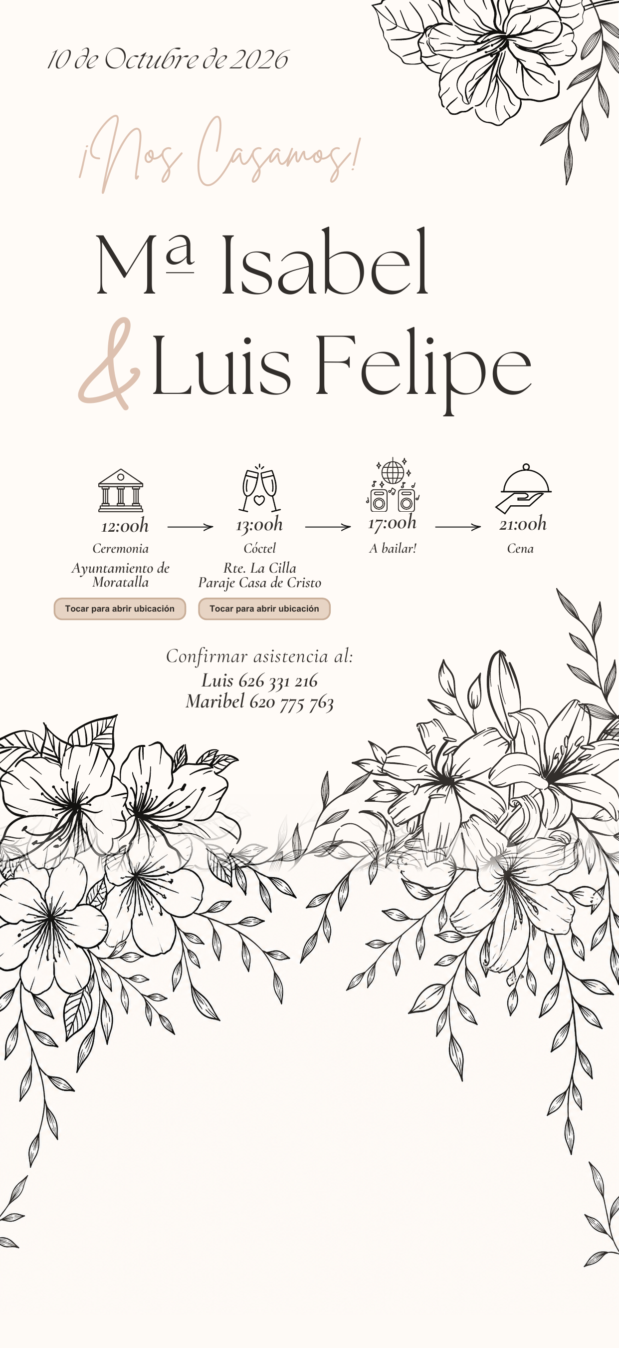 Invitación de boda de Mª Isabel y Luis Felipe para el 10 de octubre de 2026