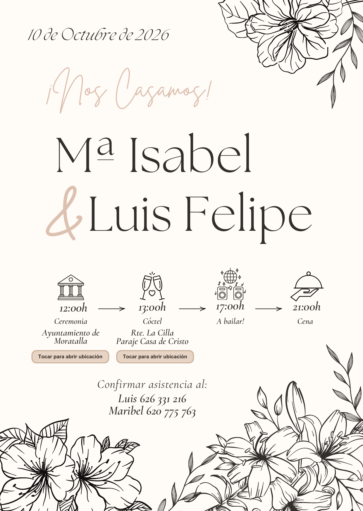 Invitación de boda de Mª Isabel y Luis Felipe para el 10 de octubre de 2026